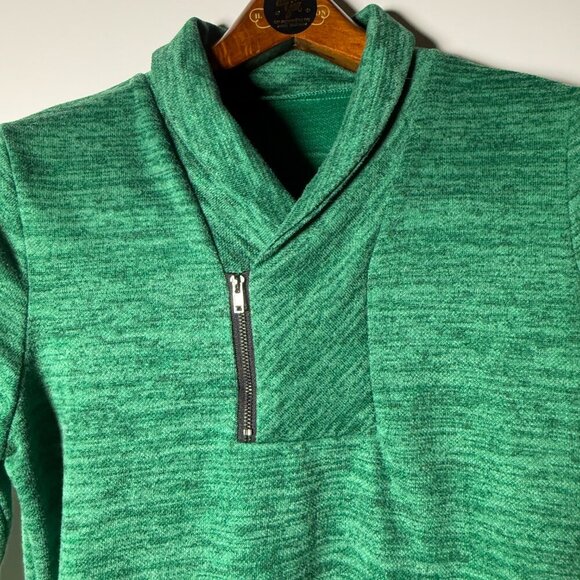 Kelly Green- Romanstii Quarter Zip Cowl Neck Sweatshirt | Size S - Picture 4 of 7